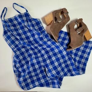 🌷Old Navy Blue Plaid Wideleg Jumpsuit XSmall Petite